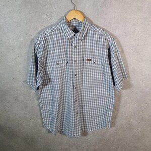 Vintage Carhartt Shirt Button Down Mens Large Blue Checkered Chore Utility